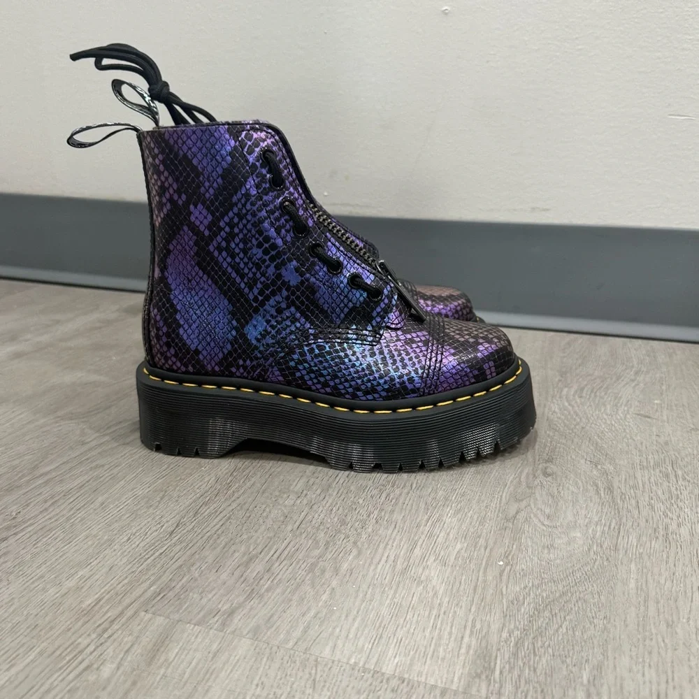 Dr Marten Platform Boots Sinclair Combat Zip in Snake Embossed Metallic
